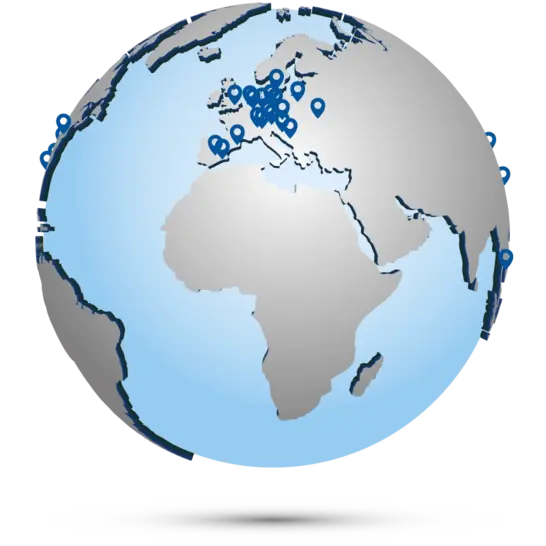 Weltkarte mit den Standorten der Dermapharm AG Unternehmensgruppe